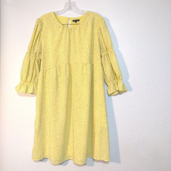 Who What Wear Dresses & Skirts - Who What Wear, Sz: L,  Yellow Print Boho Baby Doll Dress, Pockets, 3/4 Sleeve
